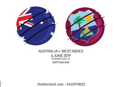 Australia vs West Indies, 2019 Cricket Match, Vector illustration