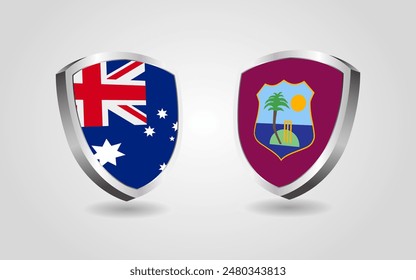 Australia vs West Indies flag shields on a white background, cricket championship competition vector illustration