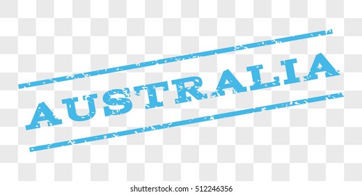 Australia watermark stamp. Text tag between parallel lines with grunge design style. Rubber seal stamp with dirty texture. Vector light blue color ink imprint on a chess transparent background.