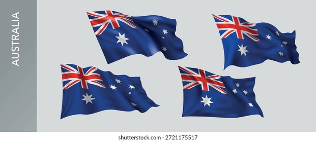 Austrália acenando conjunto de bandeiras de ilustração vetorial. Verde-alaranjado da bandeira realista ondulada australiana como um símbolo patriótico