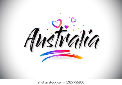 Australia Welcome To Word Text with Love Hearts and Creative Handwritten Font Design Vector Illustration.