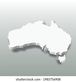 Australia - white 3D silhouette map of country area with dropped shadow on grey background. Simple flat vector illustration