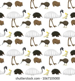 Australia wild animals cartoon popular nature characters flat style mammal seamless pattern background vector illustration.