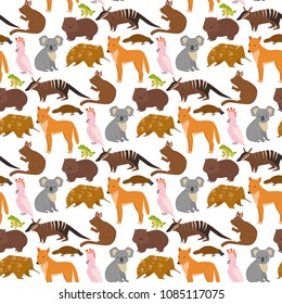 Australia wild animals cartoon popular nature characters seamless pattern background flat style mammal collection vector illustration.