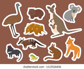 Australia wild animals cartoon popular nature characters flat style mammal collection vector illustration.