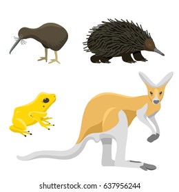 Australia wild animals cartoon popular nature characters flat style mammal collection vector illustration.