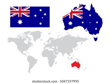 Australia world globe Map and Flag country. Illustrator vector