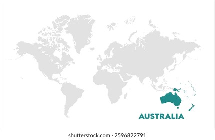 Australia in world map-08, Map of Australia, highlighted on the world map, Australia on the world map, Satellite view, Australia location on the globe.