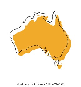 Plantilla de esquema de mapa amarillo de Australia. 
