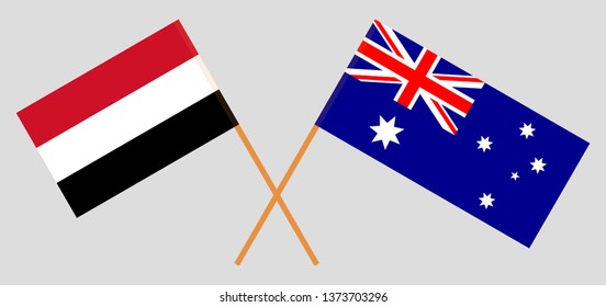 Australia and Yemen. The Australian and Yemeni flags. Official colors. Correct proportion. Vector illustration
