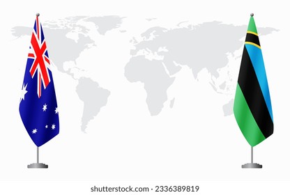 Australia and Zanzibar flags for official meeting against background of world map.