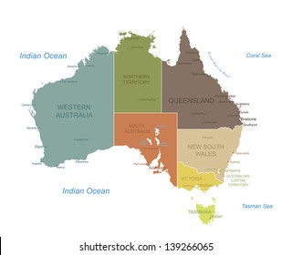 Australia-highly detailed map.All elements are separated in editable layers clearly labeled. Vector