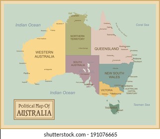 Australia-highly detailed map.All elements are separated in editable layers clearly labeled. Vector 