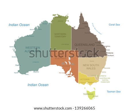 Australia-highly detailed map.All elements are separated in editable layers clearly labeled. Vector