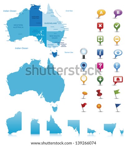 Australia-highly detailed map.All elements are separated in editable layers clearly labeled. Vector