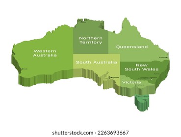 Australian 3d (isometric) map colored by states