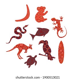 Australian Aboriginal Art Animals Vector Illustration Set