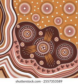 Australian aboriginal art. Multicolored aboriginal art vector. Aboriginal dot art.