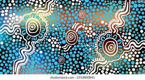 Australian aboriginal art vector design dot background.