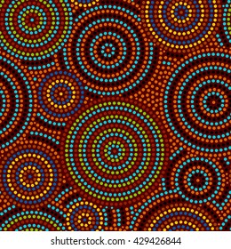 Australian aboriginal colorful geometric art concentric circles seamless pattern, vector