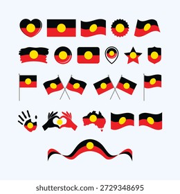 Australian Aboriginal Flag icon set vector isolated on a gray background. Australian Aboriginal flags graphic design element. Set of Aboriginal flag icons in flat style. Aboriginal Flag symbols collection