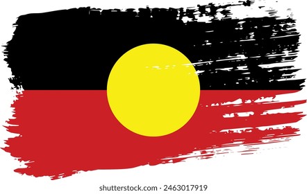 Australian Aboriginal flag, wide brush stroke on transparent background, vector.