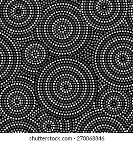 Australian aboriginal geometric art concentric circles seamless pattern in black grey and white, vector