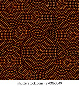 Australian aboriginal geometric art concentric circles seamless pattern in orange brown and black, vector