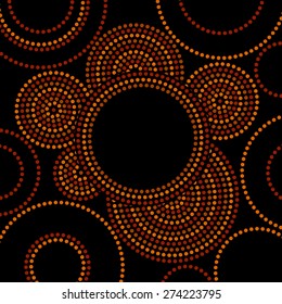 Australian aboriginal geometric art concentric circles frame in orange brown and black, vector