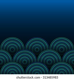 Australian Aboriginal Geometric Art Concentric Circles Seamless Border In Blue And Black, Vector Template For A Card, Invitation, Poster