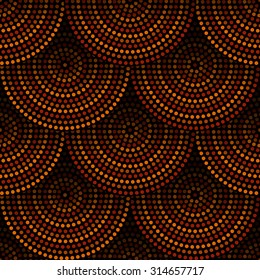 Australian aboriginal geometric art concentric circles seamless pattern in orange brown and black, vector