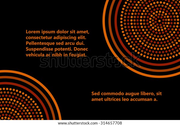 Australian aboriginal\
geometric art concentric circles banner template in orange brown\
and black, vector