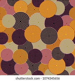 Australian Aboriginal Seamless Vector Pattern With Colorful Dotted Circles