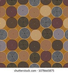 Australian aboriginal seamless vector pattern with colorful dotted circles on dotted background