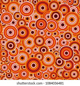 Australian aboriginal seamless vector pattern with colorful dotted circles