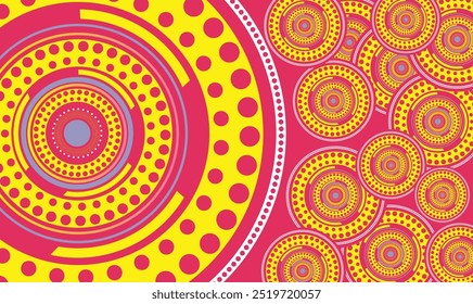 Australian aboriginal style abstract background. Based on aboriginal style of dot painting ornament. Aboriginal tribal art craft. Colorful geometric circles pattern. Dot art vector illustration.