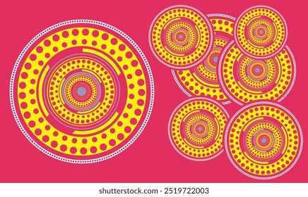 Australian aboriginal style abstract background. Based on aboriginal style of dot painting ornament. Aboriginal tribal art craft. Colorful  circles pattern art.