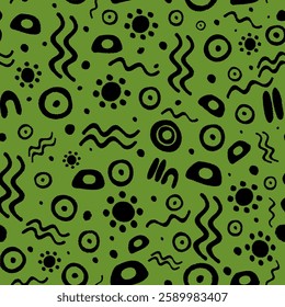 Australian aboriginal symbols pattern. Black and white iobjects on mocha mousse background.