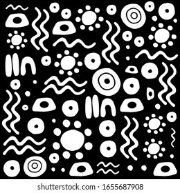 Australian Aboriginal Symbols. White Isolated Objects On Black Background. Set Of Elements. Wall Poster, T-short Print, Post Card