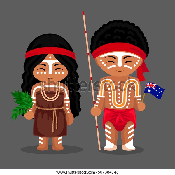 Australian Aborigines National Dress Flag Man Stock Vector (Royalty ...