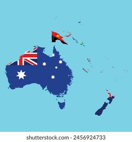 Australian all country map with  flag vector