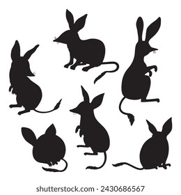 Australian animal bilbies set. Isolated black silhouette drawings. Vector illustration