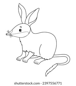 Australian animal bilby. Cute wild mammal. Vector illustration. Linear, outline drawing, coloring book. Kids collection