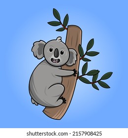 Australian animal cute koala on eucalyptus branch. Vector illustration graphic.