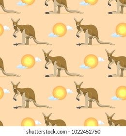 Australian animal kangaroo seamless pattern vector marsupial wallaby in Australia and textured animalistic background with sunrise on landscape or backdrop illustration wallpaper set