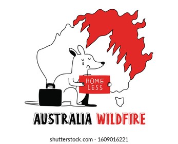 Australian Animal Rescue During Wild Fire, Donation Poster For Forest Flame Victim. Australia Natural Disaster