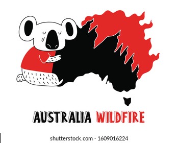 Australian Animal Rescue During Wild Fire, Donation Poster For Forest Flame Victim. Australia Natural Disaster