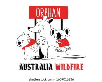 Australian Animal Rescue During Wild Fire, Donation Poster For Forest Flame Victim. Australia Natural Disaster