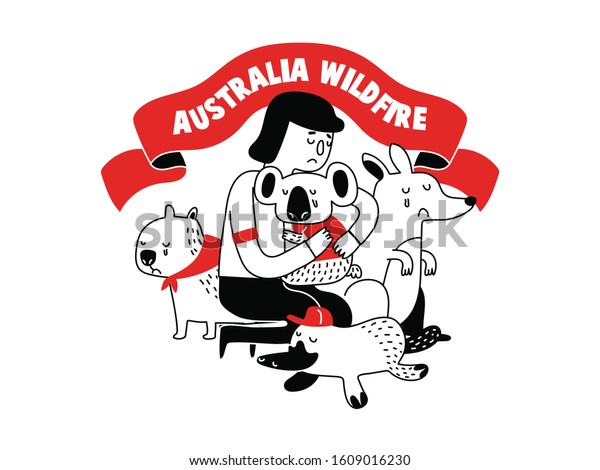 Vector De Stock Libre De Regalias Sobre Rescate Animal Australiano Durante Incendio Salvaje