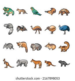 Australian Animals Color Line Icons Set. Pictograms For Web Page, Mobile App, Promo. UI UX GUI Design Element. Editable Stroke.